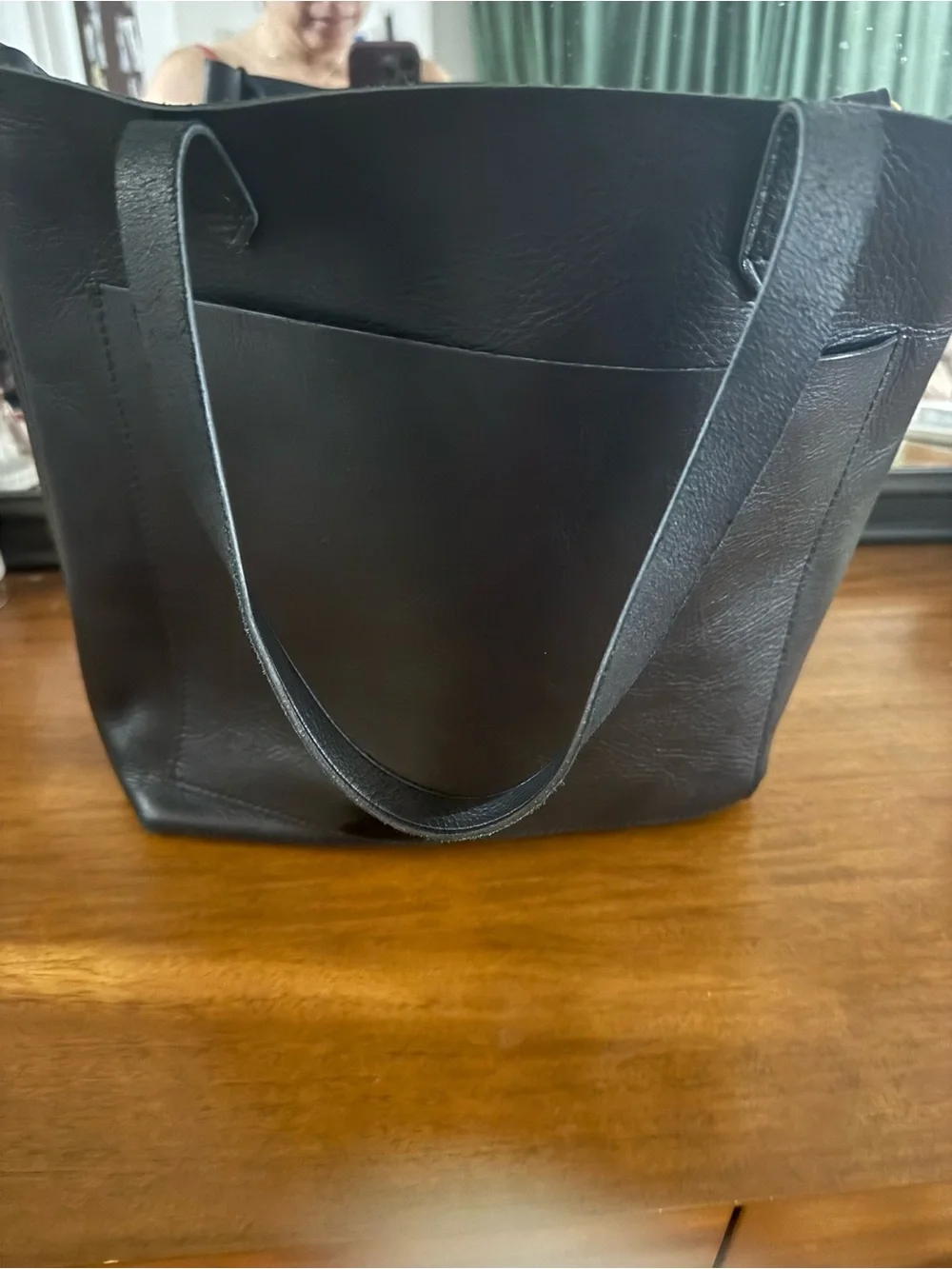 Madewell Black Leather Tote with Front Pocket